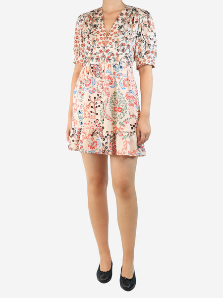 Cream floral crepe mini dress - size UK 8 product image