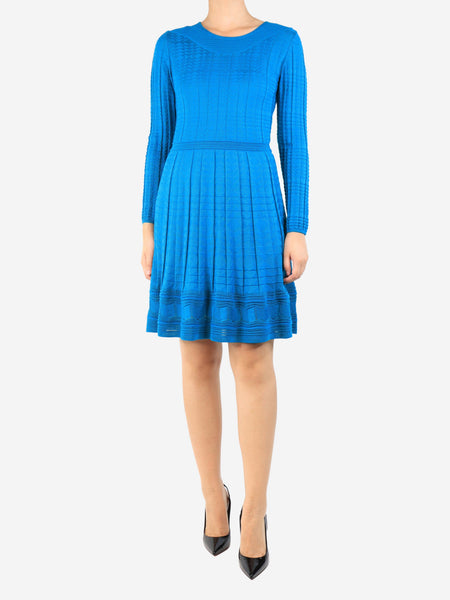 Blue pleated knit dress - size UK 10 product image