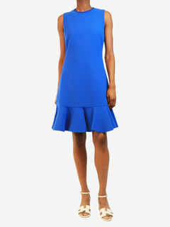 Blue sleeveless ruffle-hem dress - size UK 8