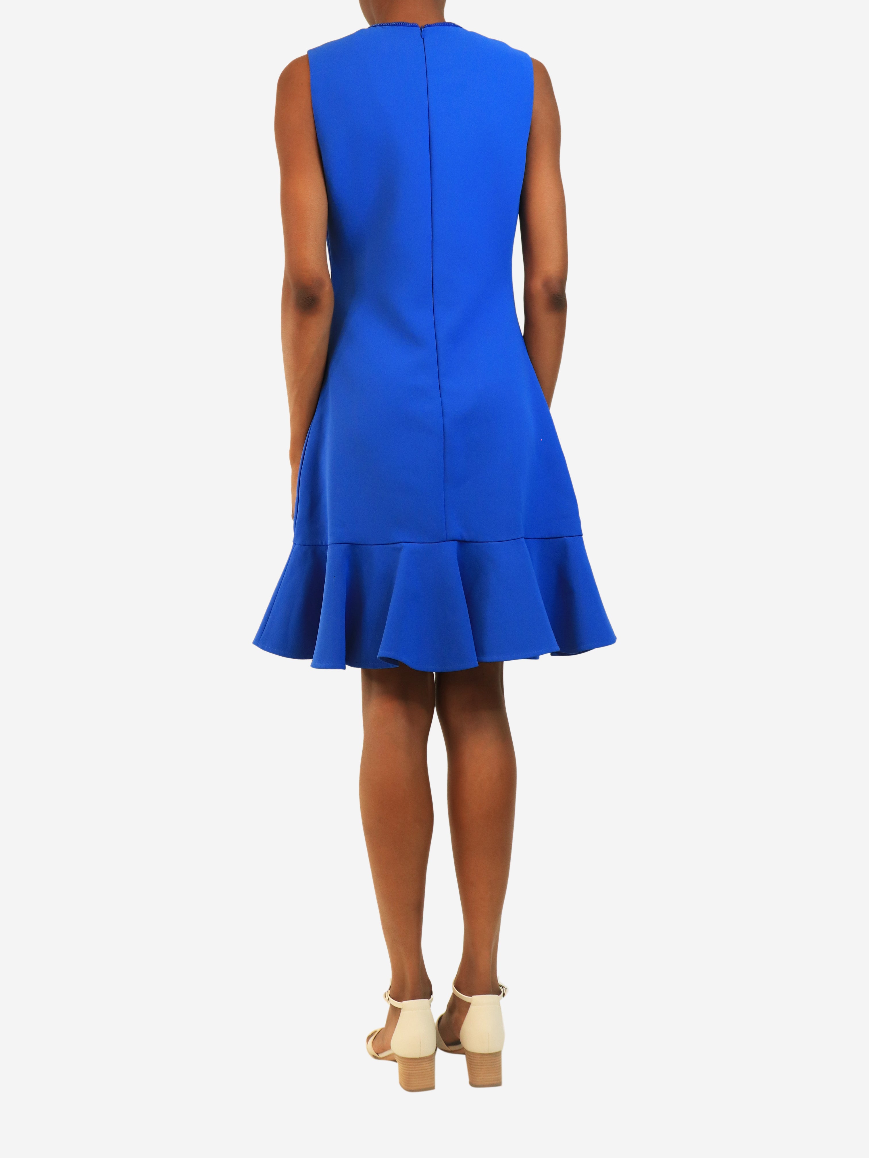 Blue sleeveless ruffle-hem dress - size UK 8