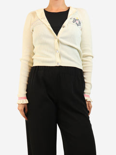Cream ribbed fish motif cardigan - size UK 10 Knitwear Chanel 