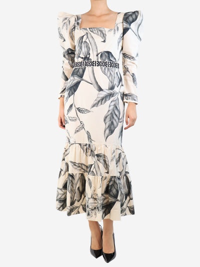 Cream leafy printed maxi dress - size UK 12 Dresses Johanna Ortiz 