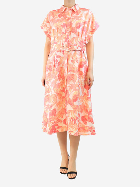 Orange floral printed midi dress - size UK 14 product image