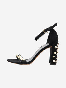Stuart Weitzman Black suede pearl-embellished sandal heels - size EU 38.5
