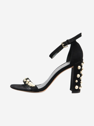 Black suede pearl-embellished sandal heels - size EU 38.5 Heels Stuart Weitzman 