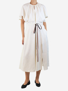 Altuzarra Cream flowy dress with brown belt - size UK 10
