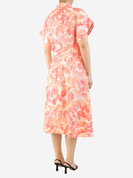 Orange floral printed midi dress - size UK 14 alternate image