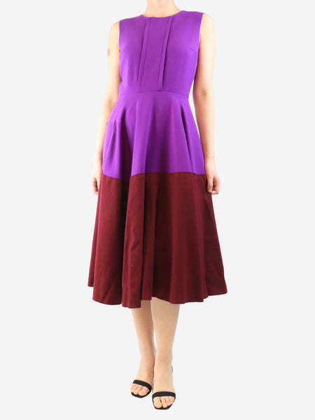 Purple sleeveless crepe colourblock dress - size UK 10 product image