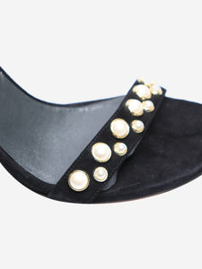 Stuart Weitzman Black suede pearl-embellished sandal heels - size EU 38.5
