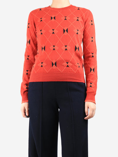 Red cashmere argyle fine knit jumper - size UK 10 Knitwear Hermes 