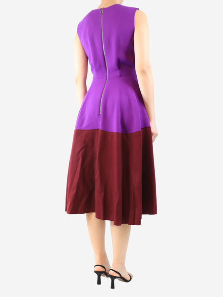 Purple sleeveless crepe colourblock dress - size UK 10 alternate image
