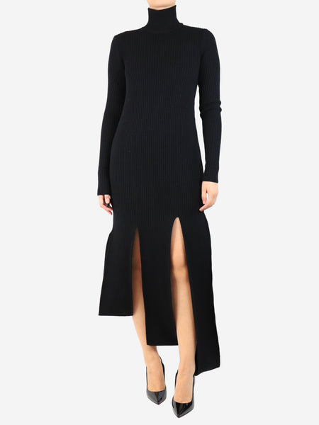 Black ribbed high-neck midi dress - size S product image