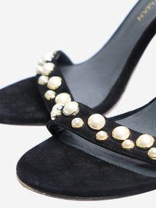 Stuart Weitzman Black suede pearl-embellished sandal heels - size EU 38.5