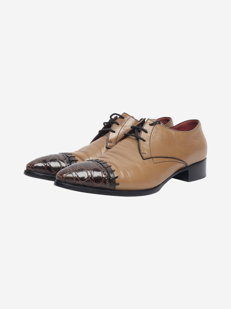 Tan leather lace-up shoes - size EU 38 Flat Shoes Prada 
