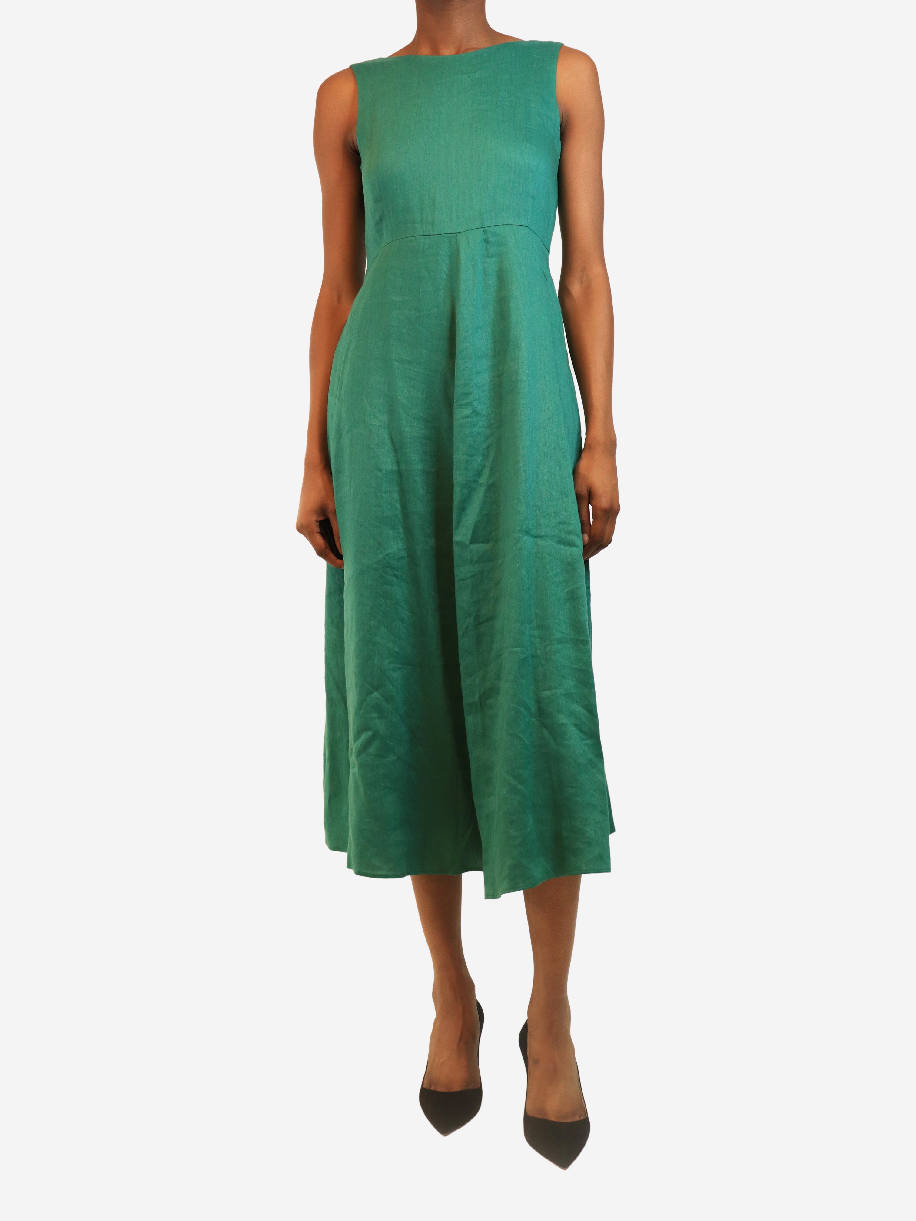 Green sleeveless linen-blend slip dress - size UK 4