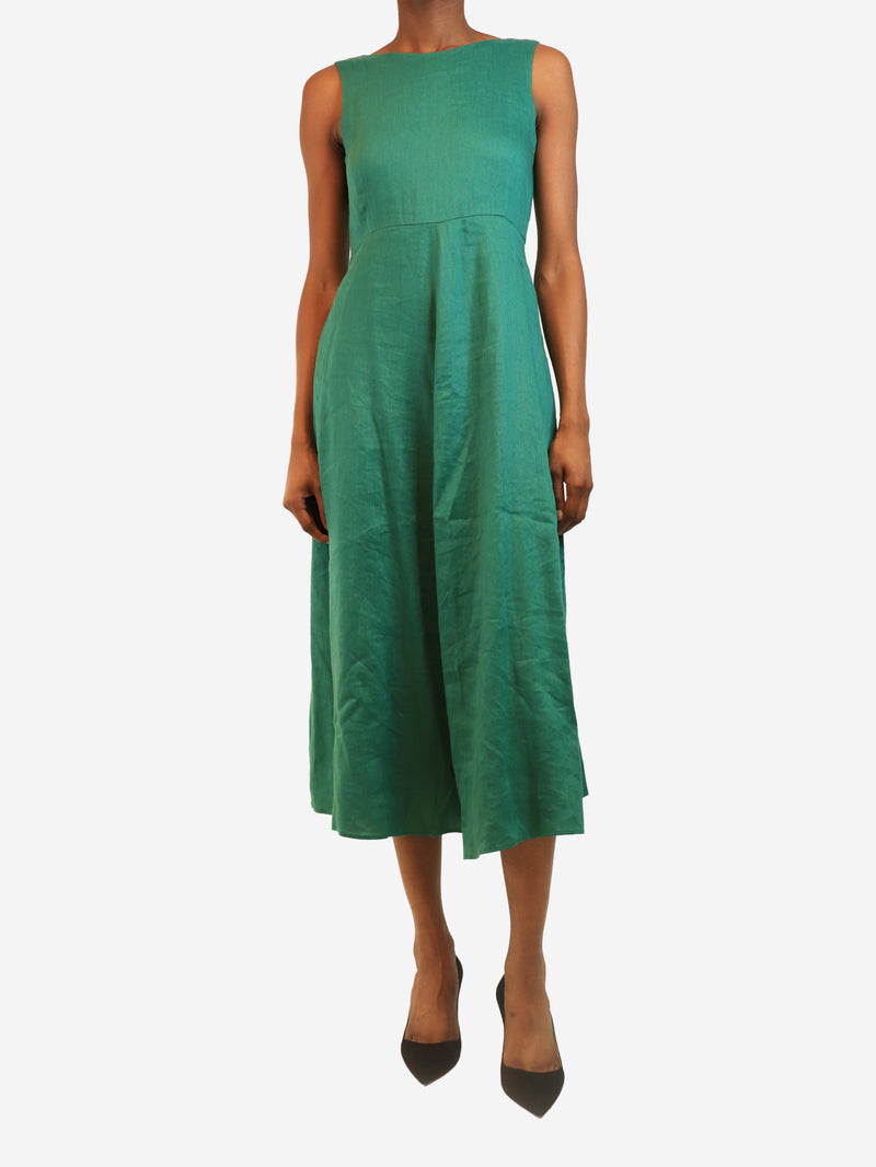 Green sleeveless linen-blend slip dress - size UK 4