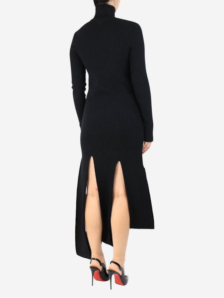 Black ribbed high-neck midi dress - size S alternate image