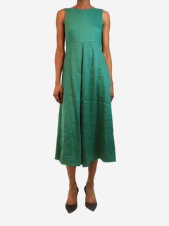 Green sleeveless linen-blend slip dress - size UK 4