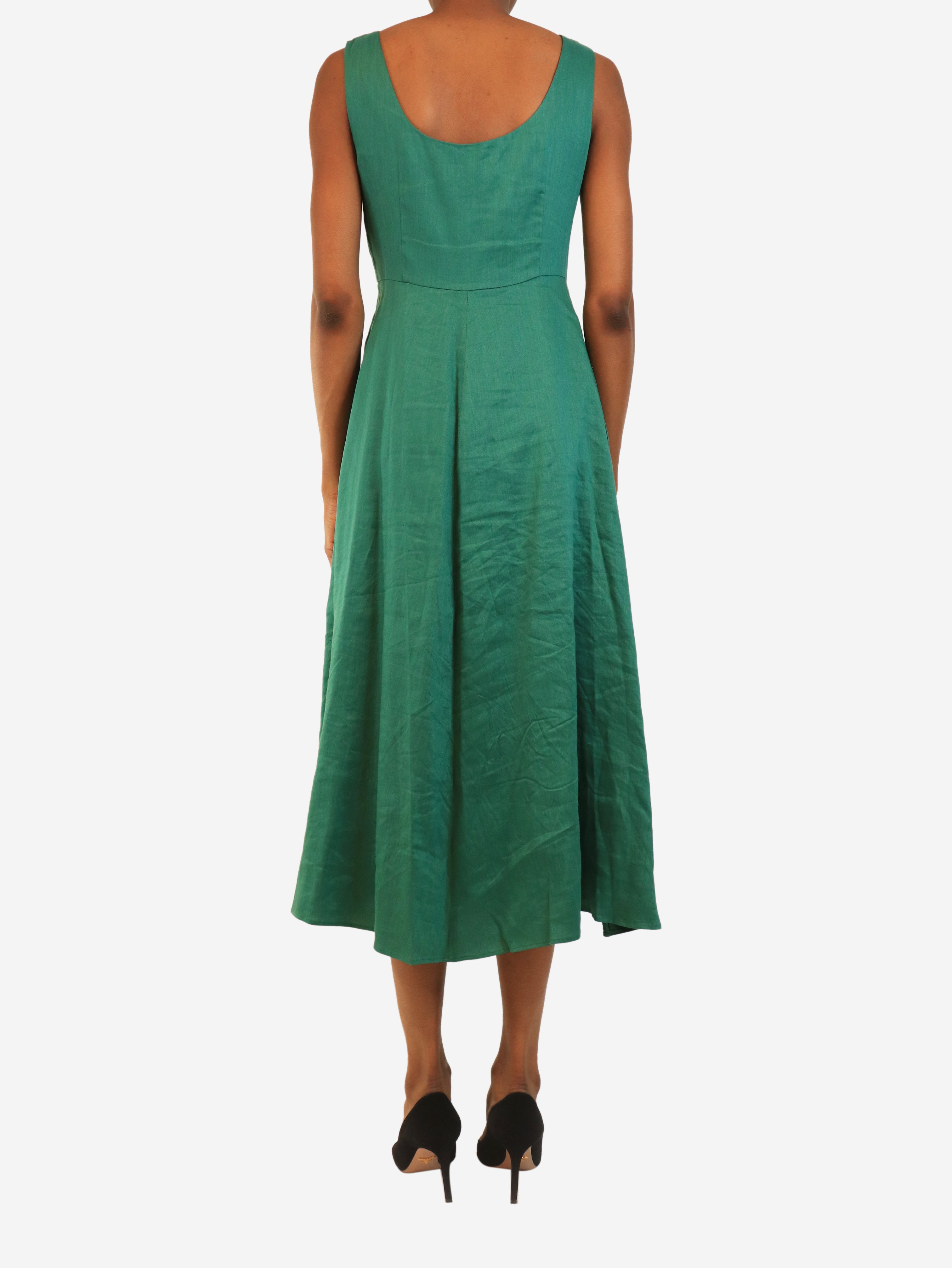 Green sleeveless linen-blend slip dress - size UK 4