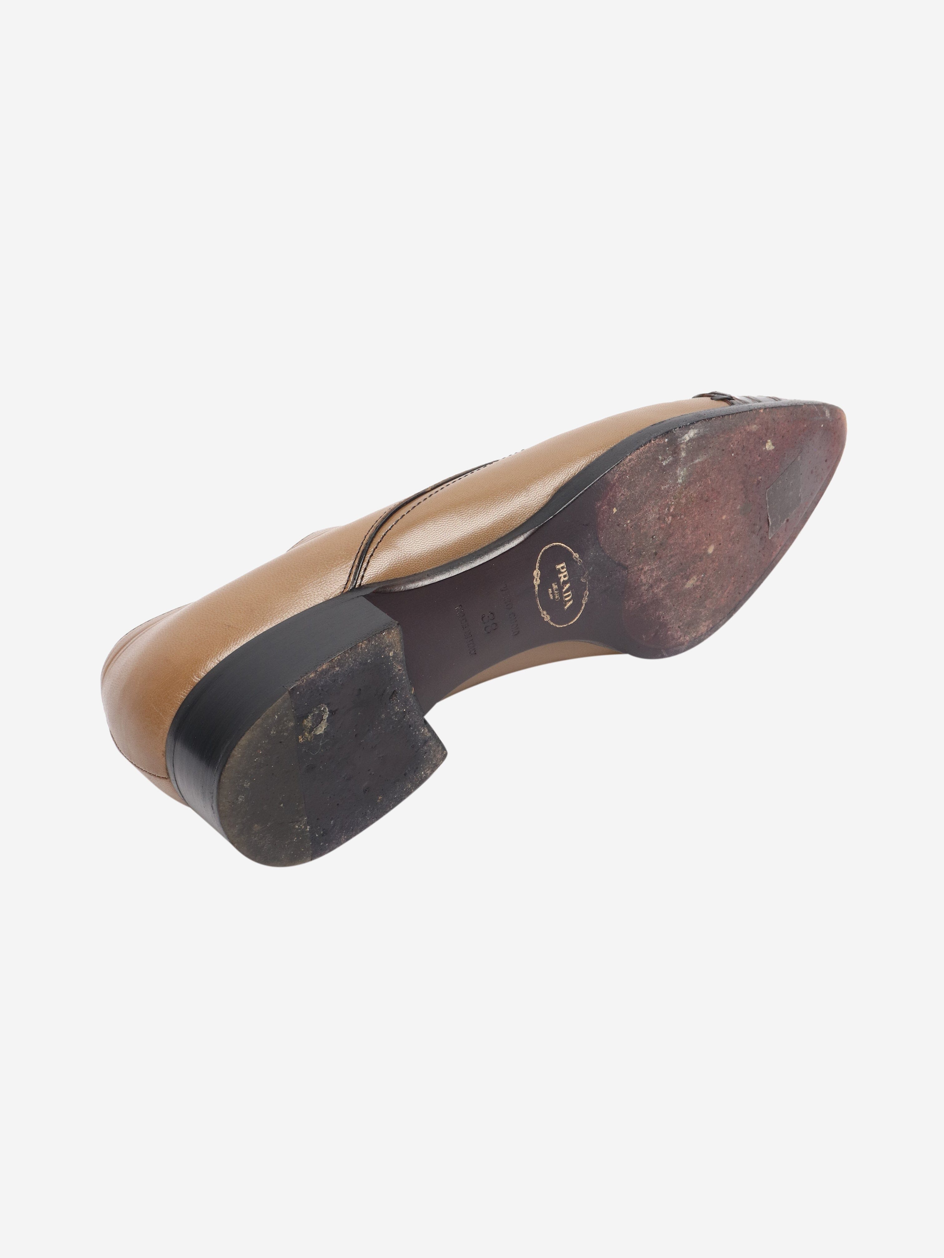 Tan leather lace-up shoes - size EU 38 Flat Shoes Prada 