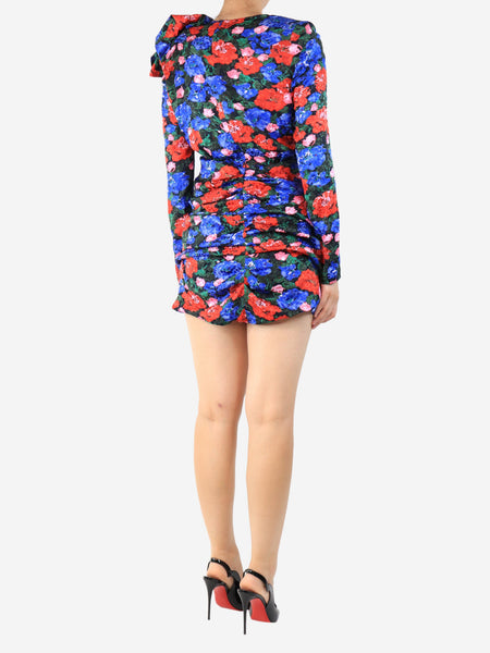 Blue silk printed mini dress - size UK 8 alternate image