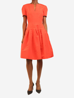 Red silk A-line dress - size UK 6