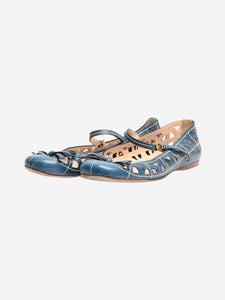 Prada Blue leather cutout Mary Jane flats - size EU 39
