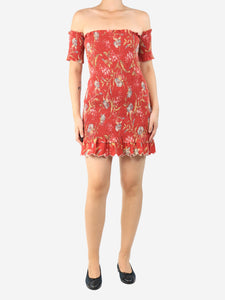 Zimmermann Red shirred floral mini dress - size UK 10
