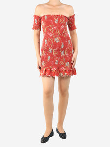 Zimmermann Red shirred floral mini dress - size UK 10
