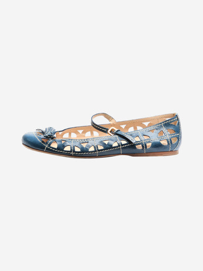 Blue leather cutout Mary Jane flats - size EU 39 Flat Shoes Prada 
