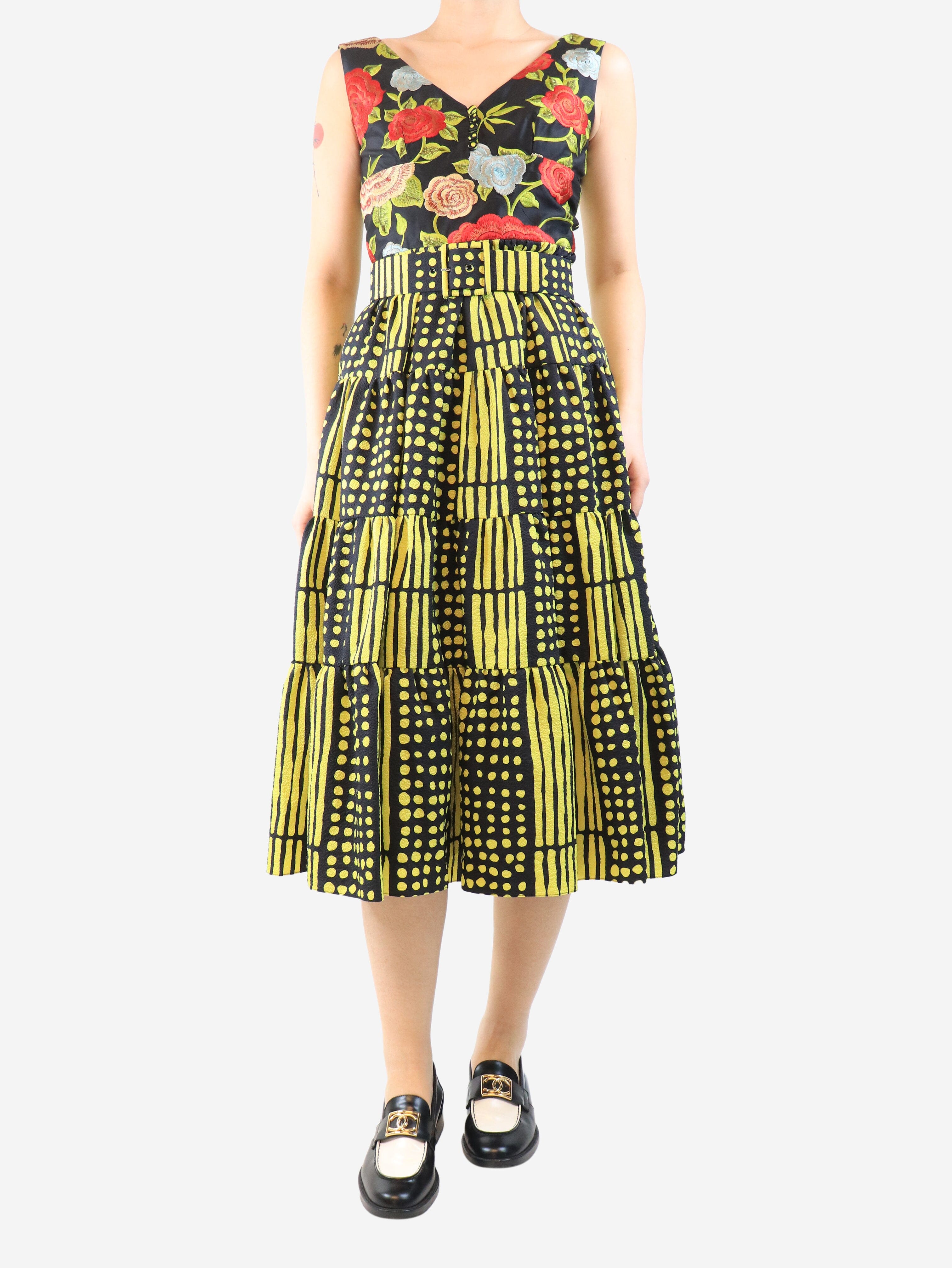 Yellow and black tiered midi dress - size UK 10 Dresses Duro Olowu 
