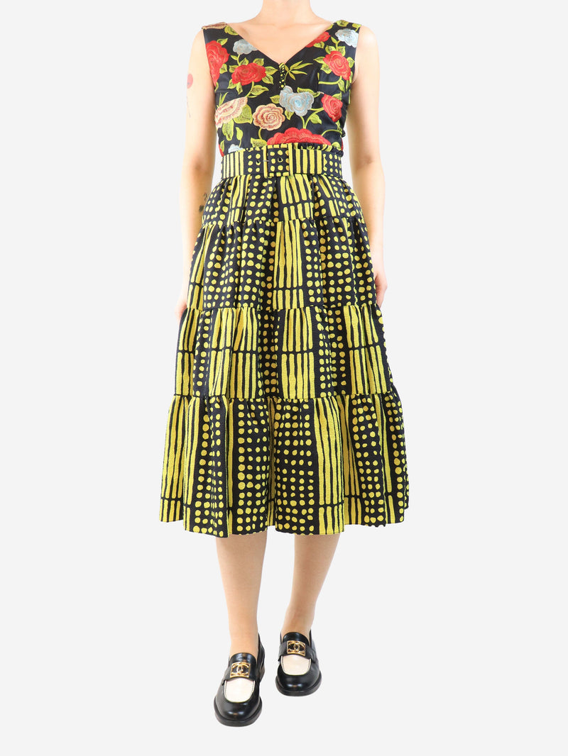 Yellow and black tiered midi dress - size UK 10 Dresses Duro Olowu 
