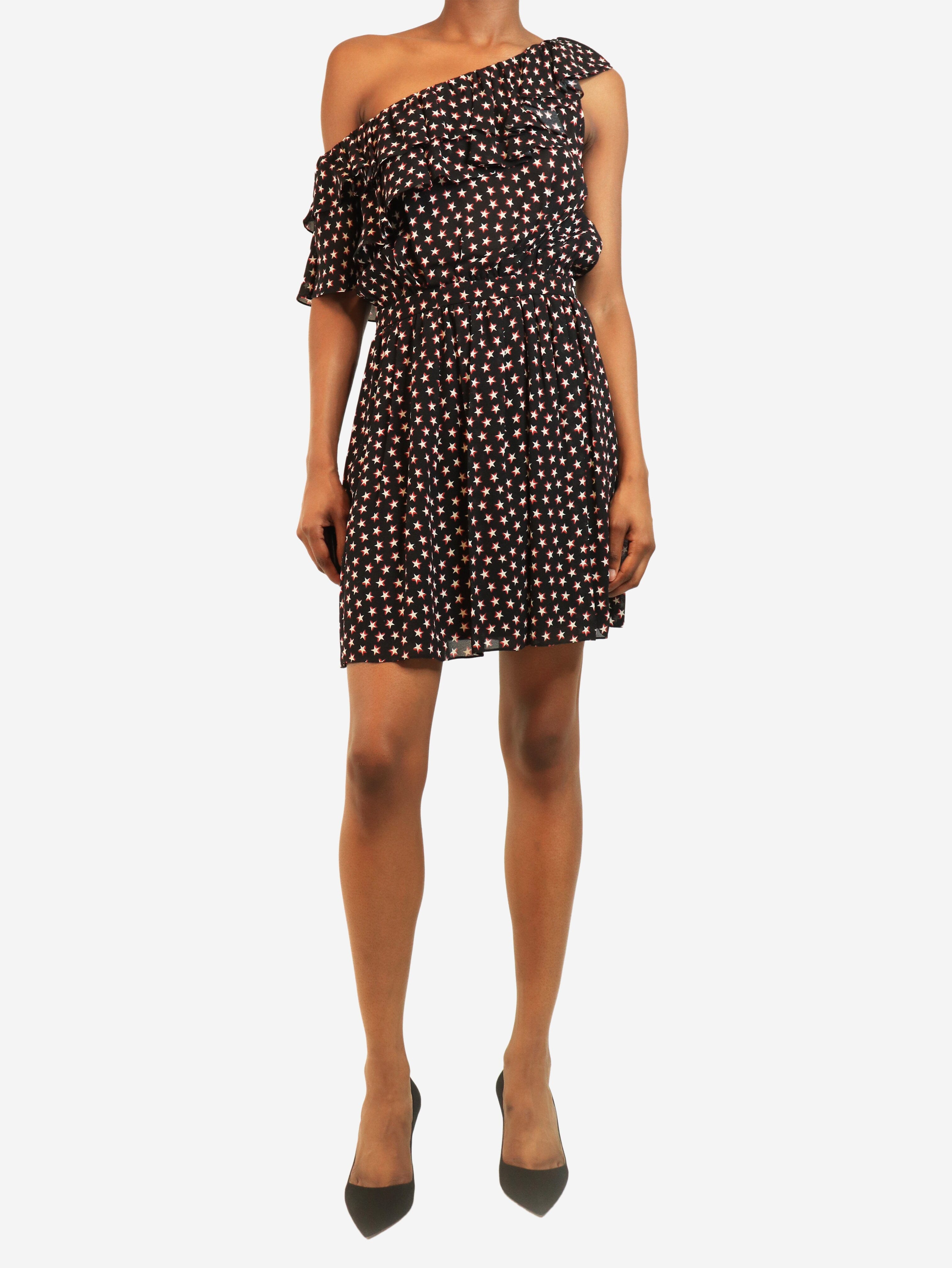 Black one-shoulder star printed mini dress - size UK 10 Dresses Saint Laurent 