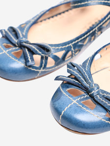 Prada Blue leather cutout Mary Jane flats - size EU 39