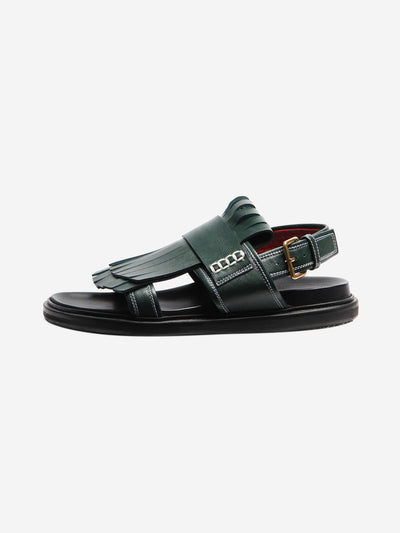 Dark green fringed leather sandals - size EU 39 Flat Sandals Marni 