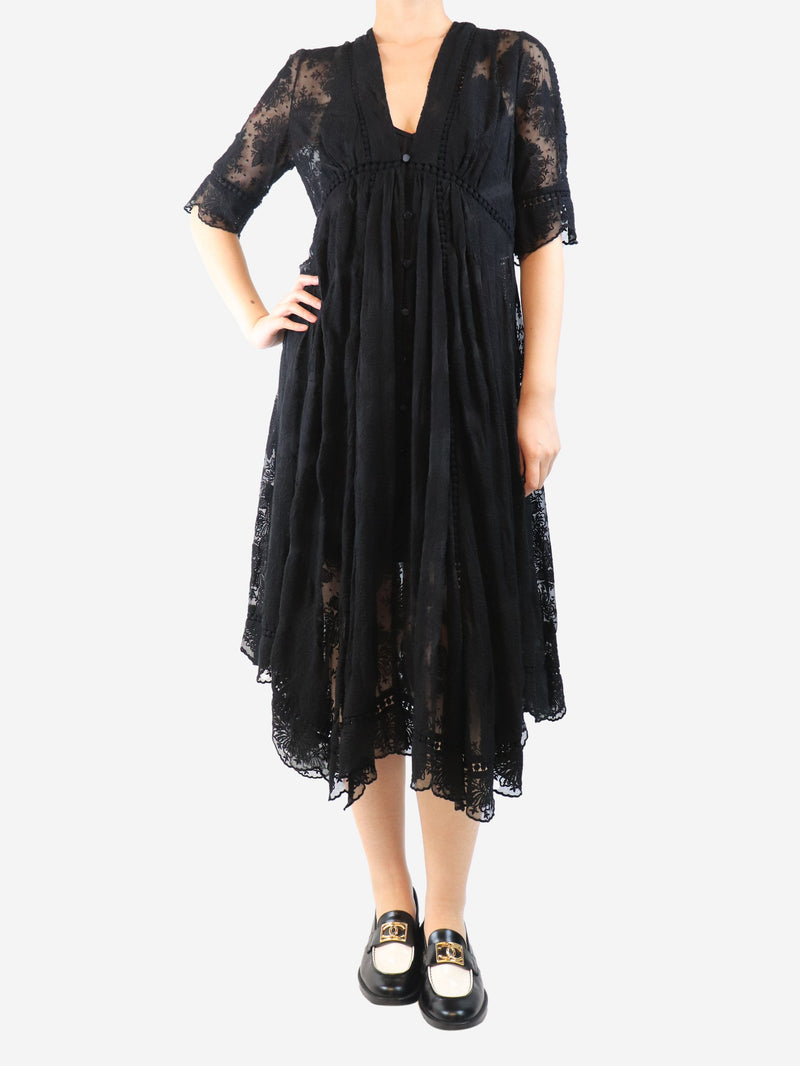 black embroidered dress uk Black Linen Embroidered Maxi Dress