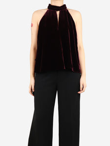 ME+EM Burgundy velvet halterneck top - size UK 12