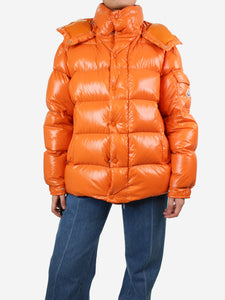 Moncler Orange hooded puffer jacket - size UK 14