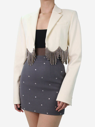 Cream crystal-fringed cropped blazer - size US 6 Coats & Jackets Area 
