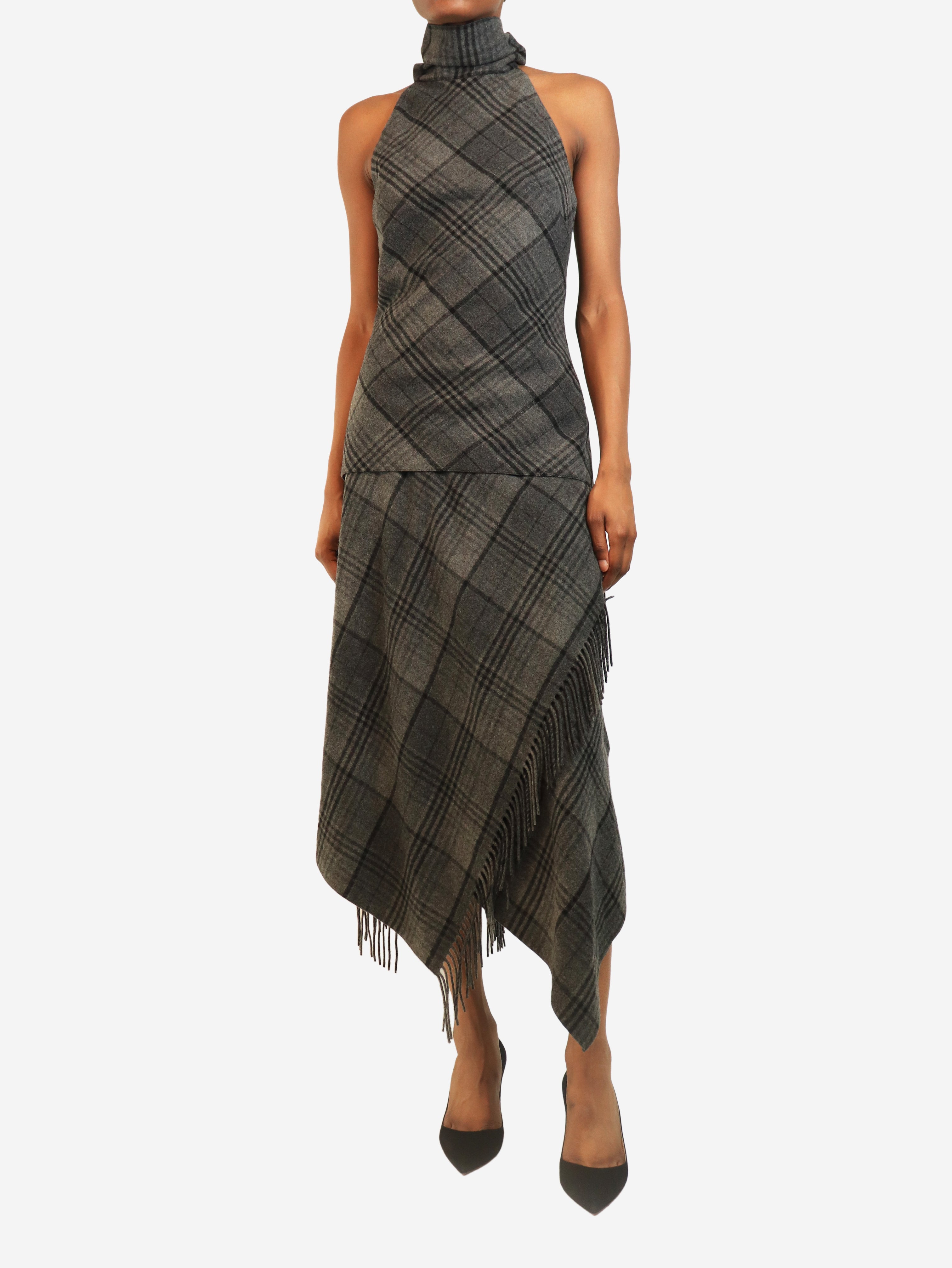 Grey plaid top and skirt set - size UK 4