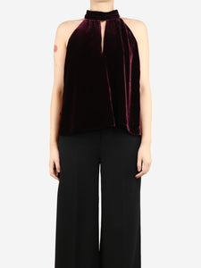 ME+EM Burgundy velvet halterneck top - size UK 12