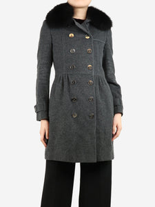 Burberry Charcoal grey wool-blend double-breasted coat - size UK 8