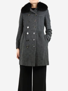 Burberry Charcoal grey wool-blend double-breasted coat - size UK 8