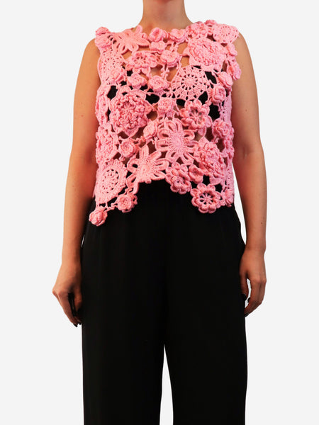 Pink floral crochet knit-top - size L product image