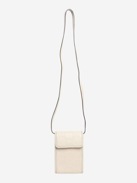 Cream GG embossed leather mini flap crossbody bag alternate image