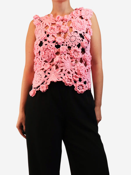 Pink floral crochet knit-top - size L alternate image