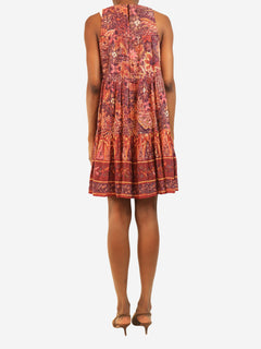 Red sleeveless printed mini dress - size UK 2