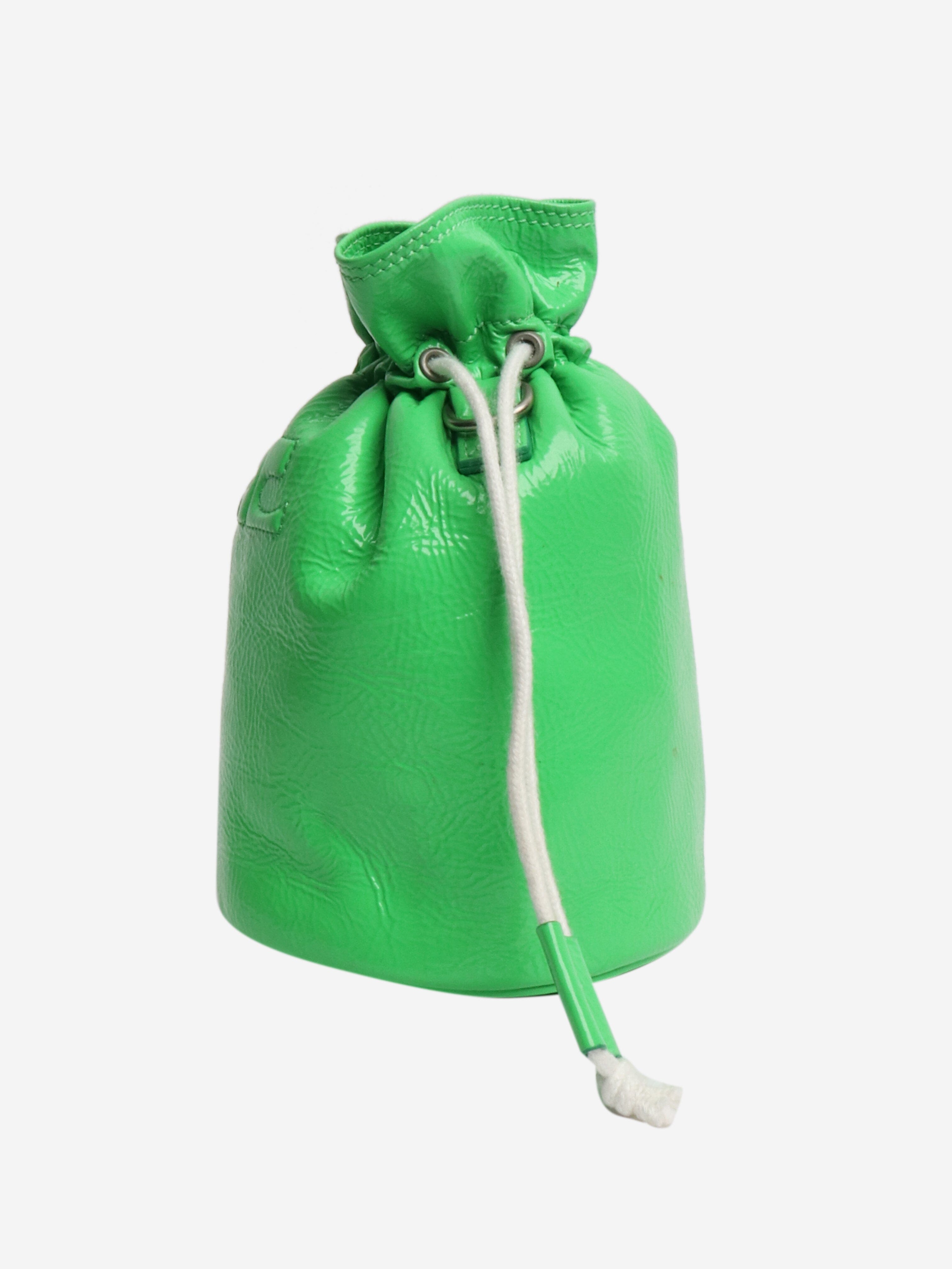 Acid green patent leather toggle bucket bag Cross-body Bags Courreges 