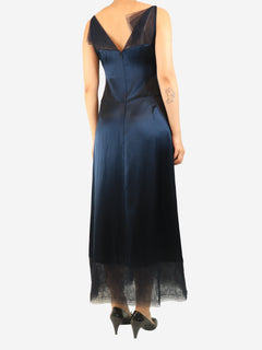 Navy satin silk dress and jacket set - size UK 10 Sets Chanel Boutique 