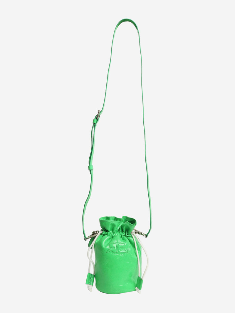 Acid green patent leather toggle bucket bag Cross-body Bags Courreges 